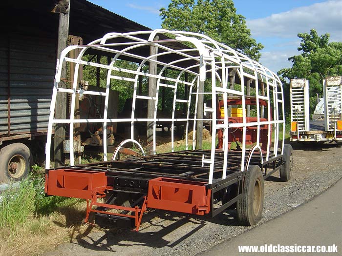 Rear view of lorry waiting to be transported