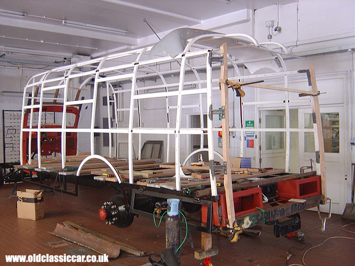 Woodwork at the back end of the bus bodywork