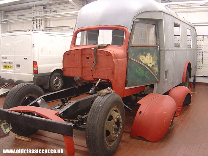 The lorry turned around in the workshop
