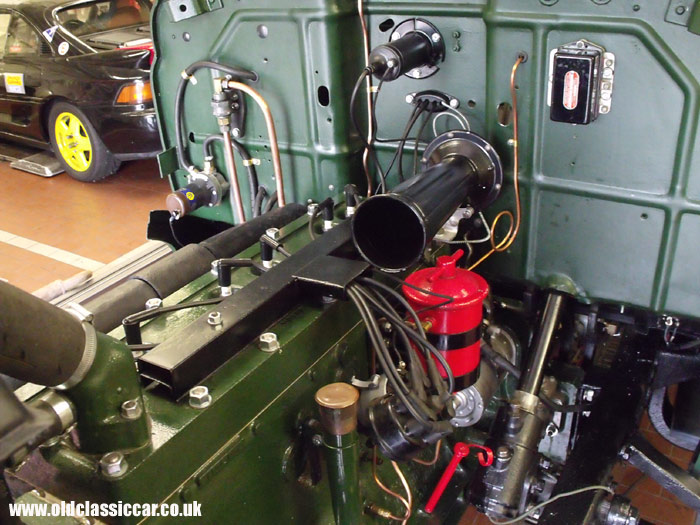 The Dodge's engine and bulkhead area