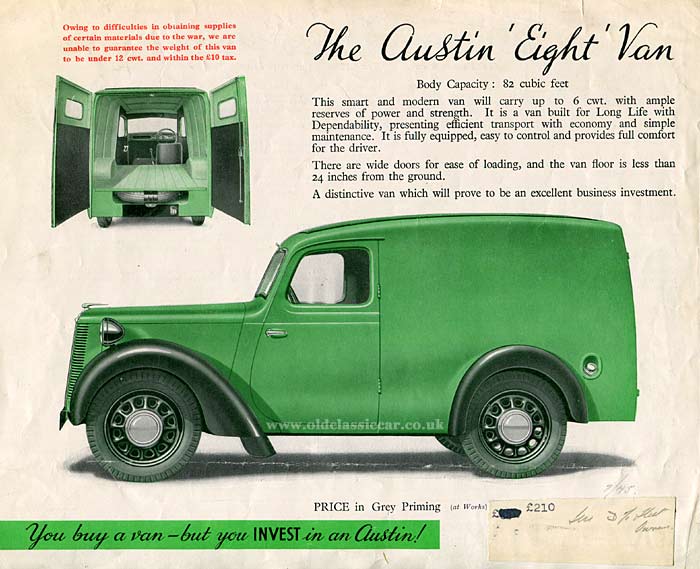 Austin 8 van sales leaflet