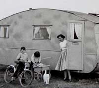 Camping scene in the 1940s