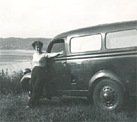 The Ford van overlooking a beach