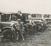 Line of parked cars in the 1930s