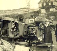 Vintage Mercedes rolled onto its side