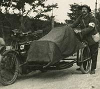 A motorcycle adapted to carry injured servicemen in WW1