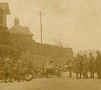 A vintage meeting of motorcycles in the 1920s