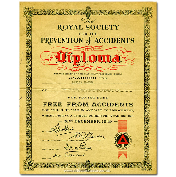 A diploma awarded by ROSPA