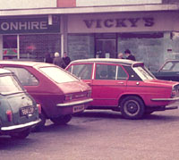 Cars in a car park during the 1970s