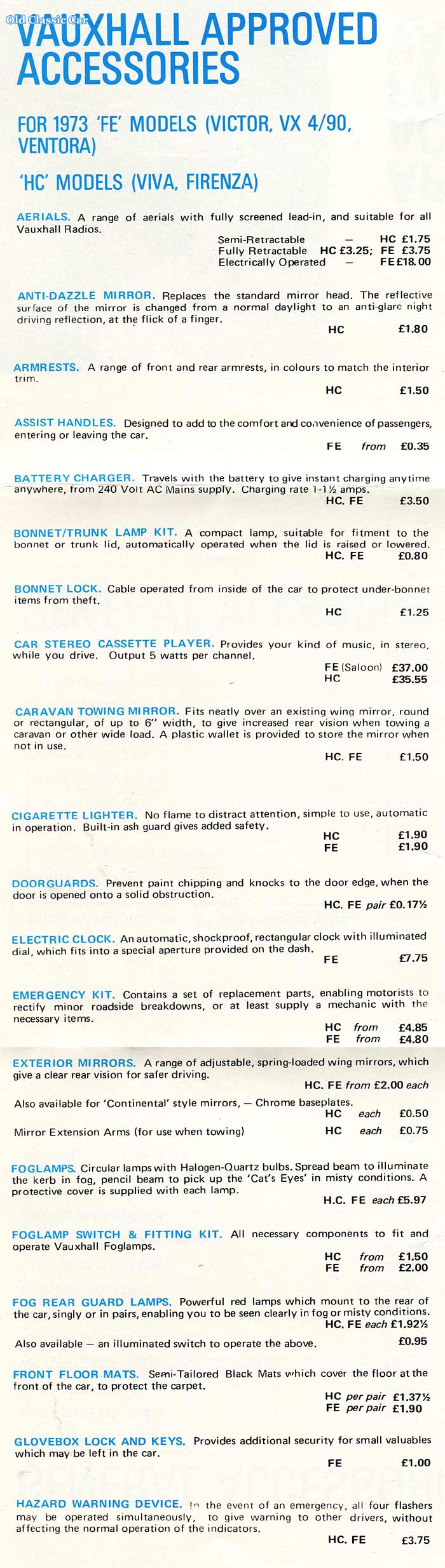 Vauxhall Viva accessories part 1