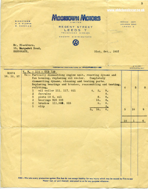 Back to the garage, October 1957