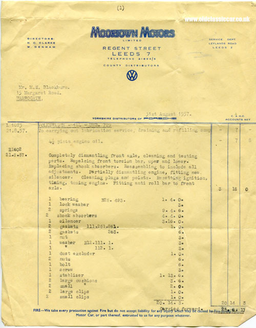 Servicing work undertaken in 1957