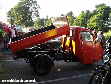 Fibreglass-bodied three-wheeler, the Reliant Ant in tipper guise.