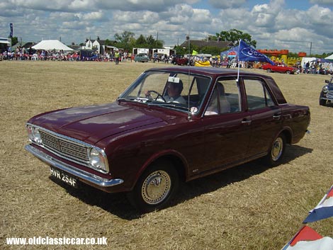 A Ford Cortina Mk2 appears at a local show.