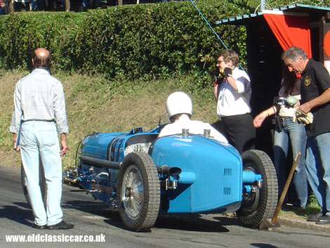 An immaculate Bugatti prepares to leave the line at Shelsley Walsh.