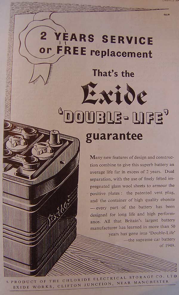 Exide Double-Life batteries from Chloride Electrical Storage Co. Ltd