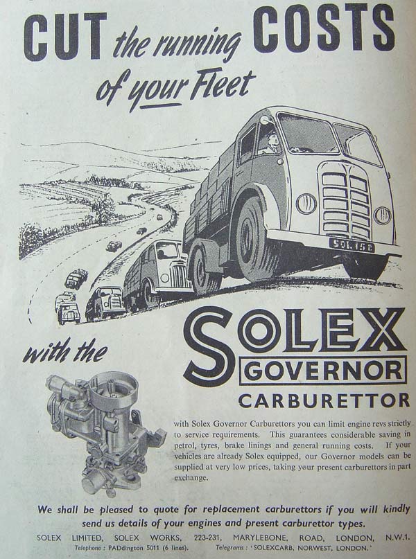 Governor carburettor from Solex Limited