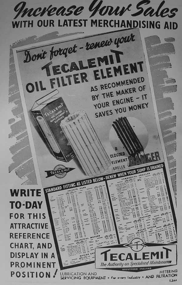 Oil filter elements from Tecalemit Brentford Essex